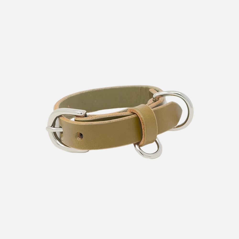 Last State Leather - X Small Leather Collar - Olive/Nickel